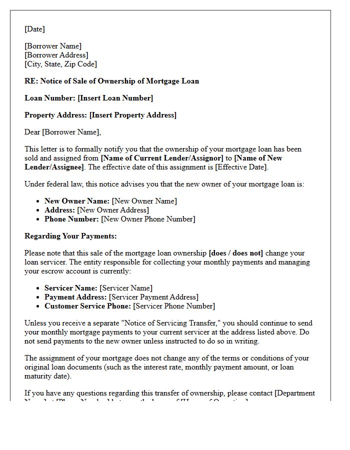 Mortgage Loan Sale and Assignment Letter