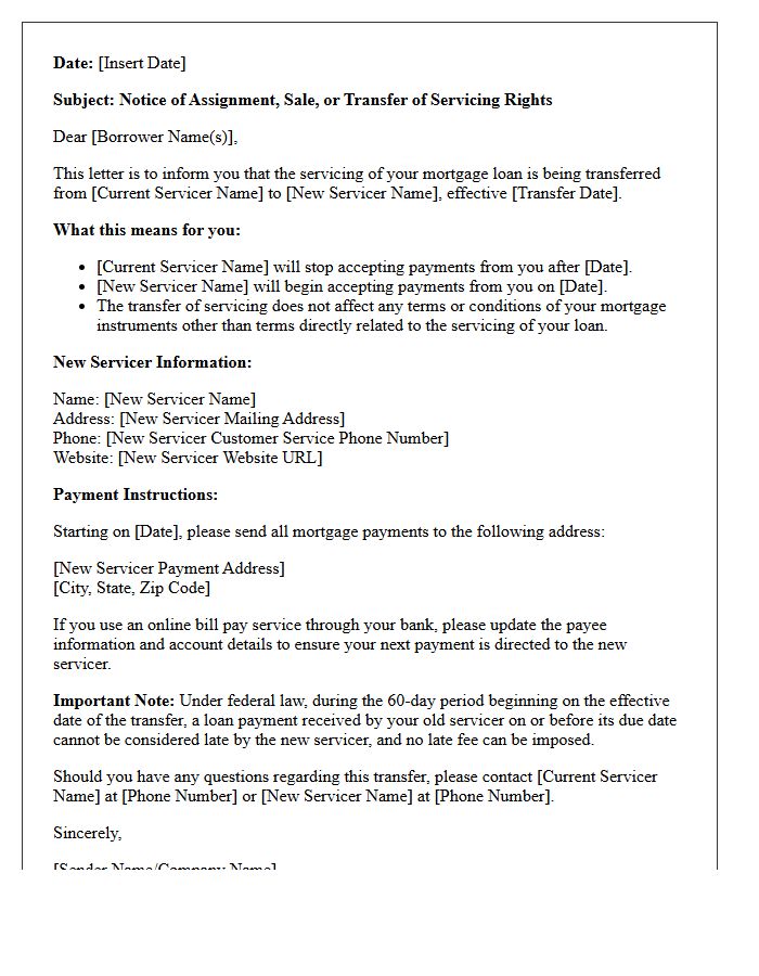 Notice of Mortgage Loan Transfer Letter