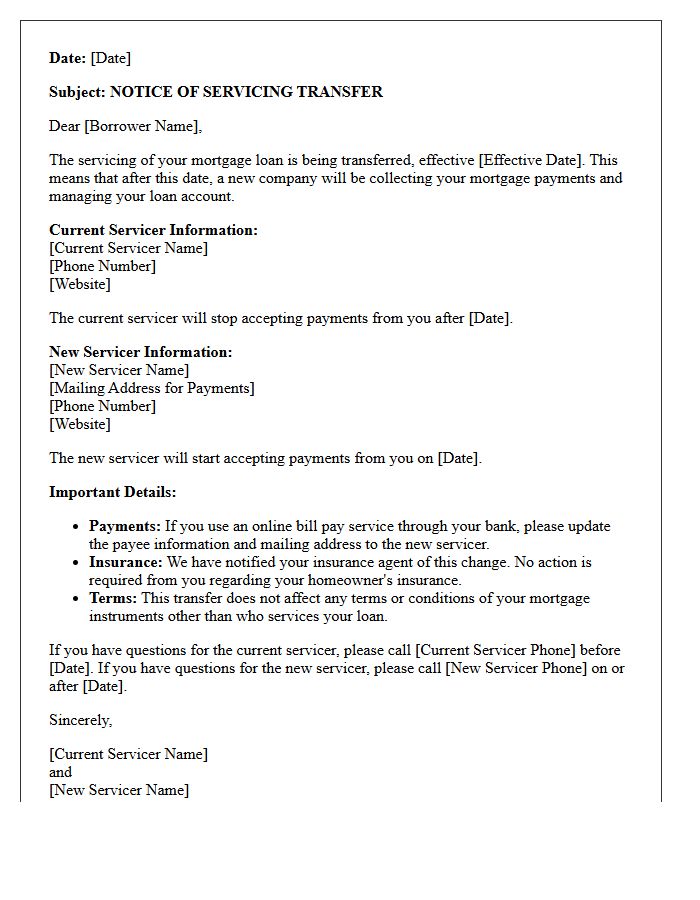 Notice of Servicer Change Letter