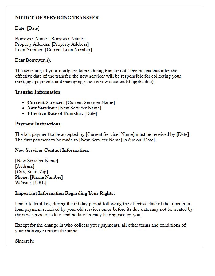 Notice of Servicing Rights Sale Letter
