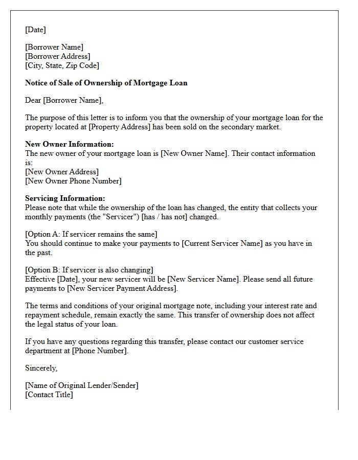 Secondary Market Mortgage Sale Letter
