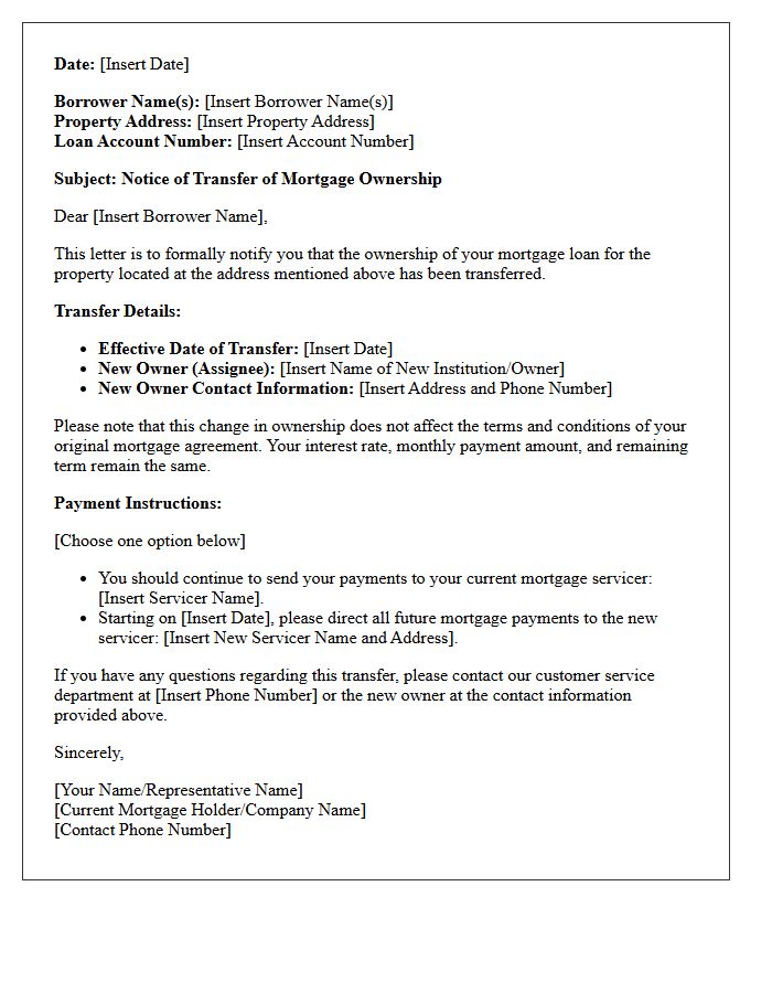 Transfer of Mortgage Ownership Letter