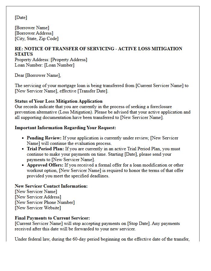 Active Loss Mitigation Transfer of Servicing Letter