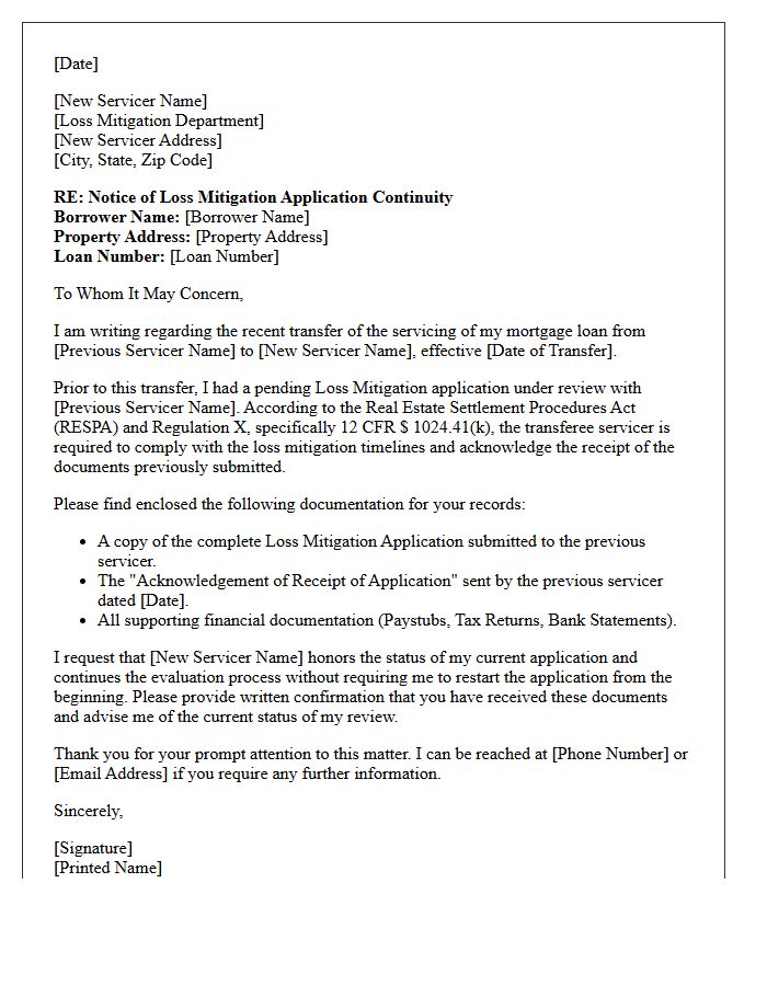 Loss Mitigation Application Servicer Reassignment Letter
