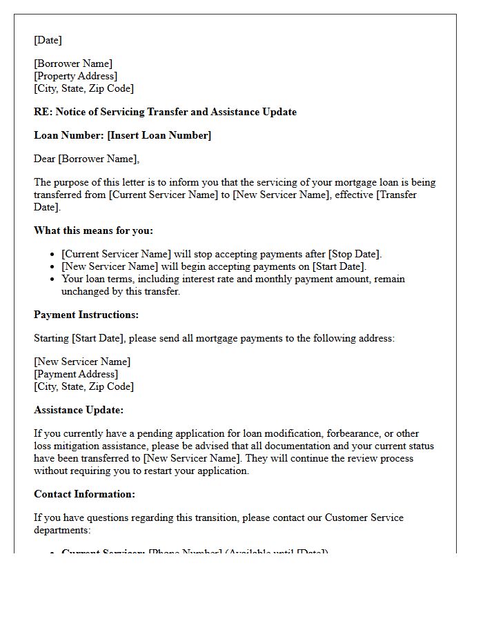 Mortgage Servicer Transition and Assistance Update Letter