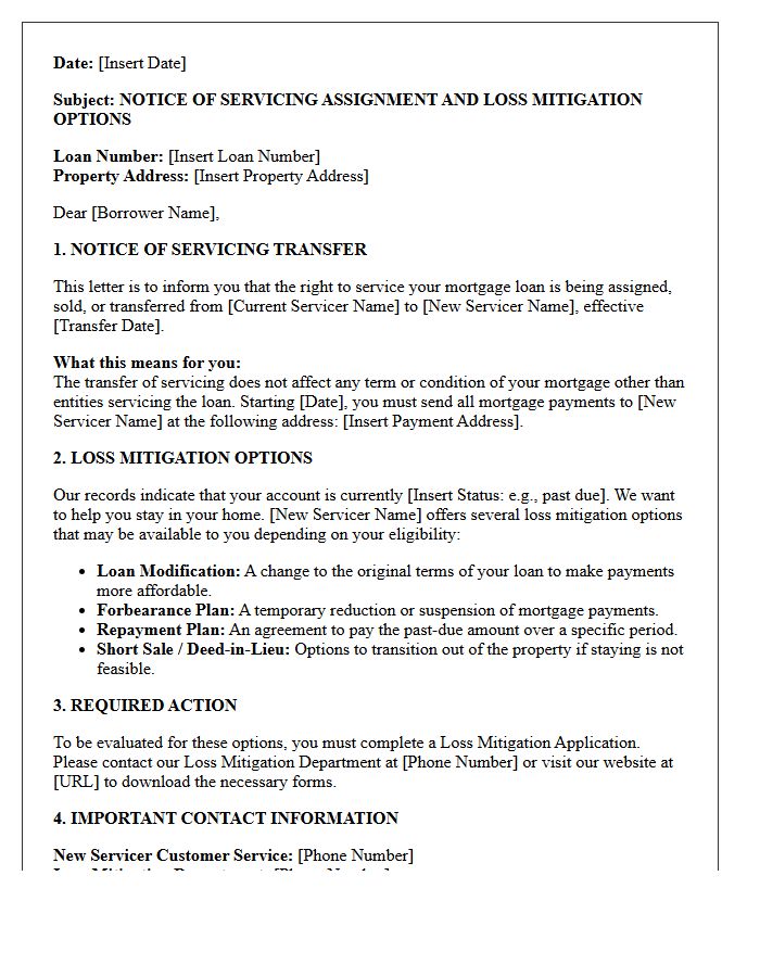 Notice of Servicing Assignment and Loss Mitigation Letter