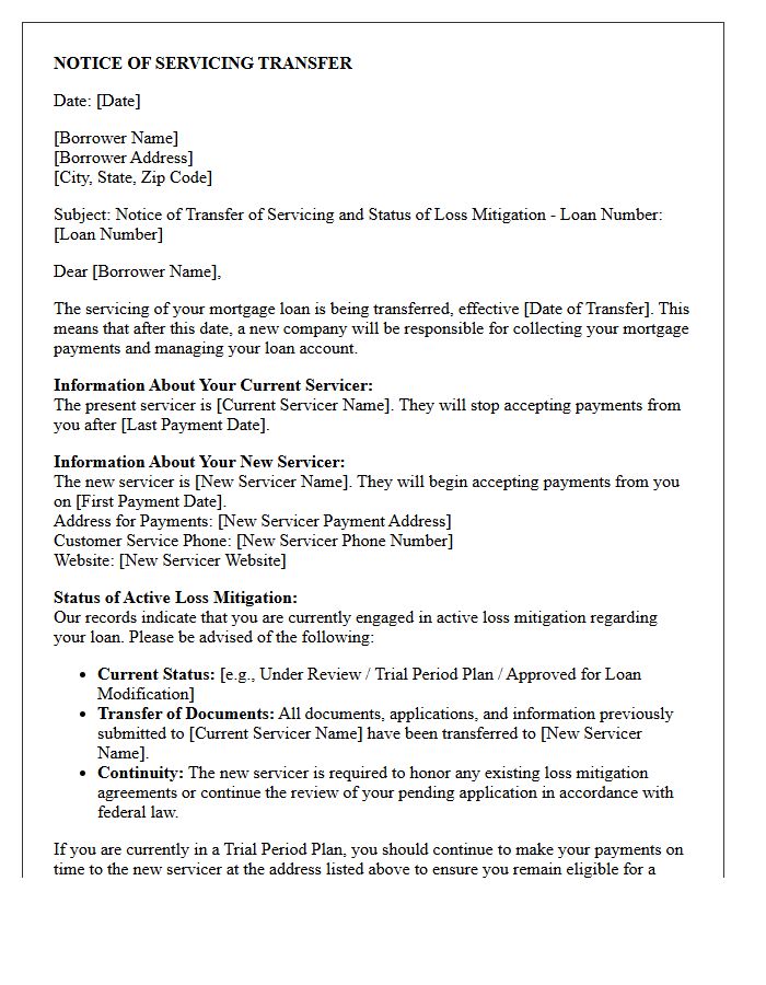 Notice of Servicing Transfer and Active Loss Mitigation Letter
