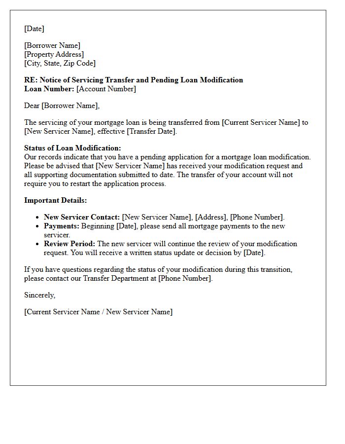 Pending Mortgage Modification Servicing Transfer Letter