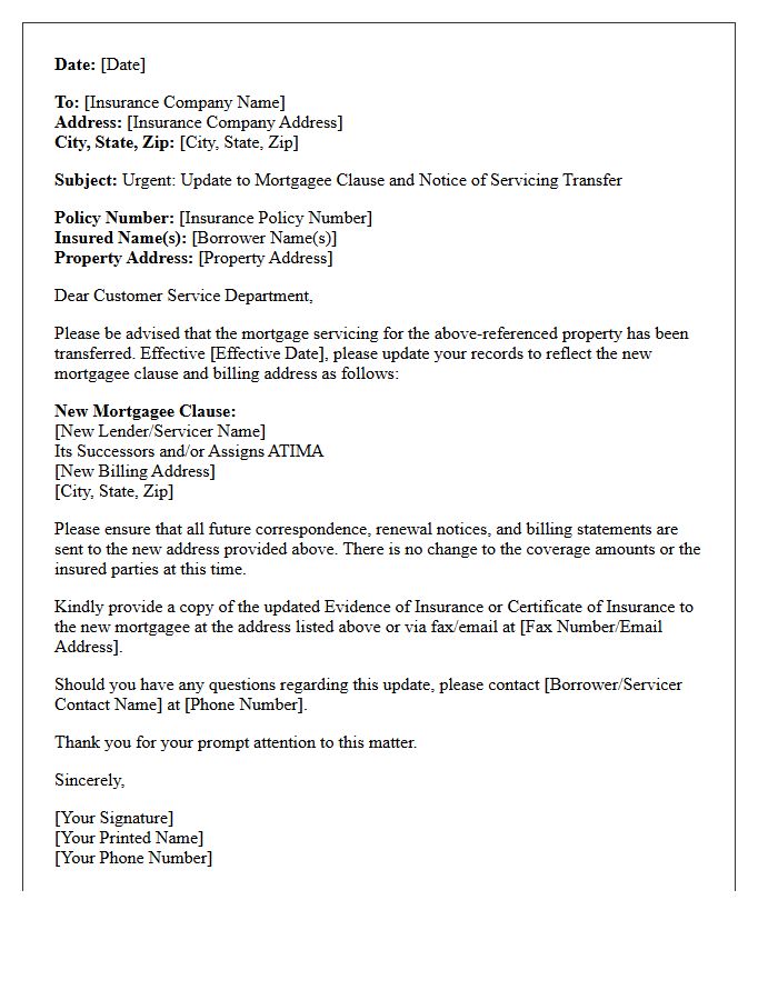 Hazard Insurance Mortgagee Clause Update And Servicing Transfer Letter