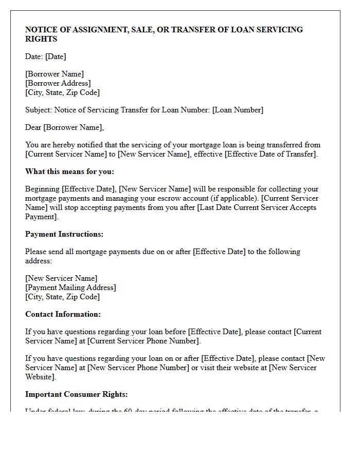 Secondary Market Loan Servicing Transfer Notification Letter