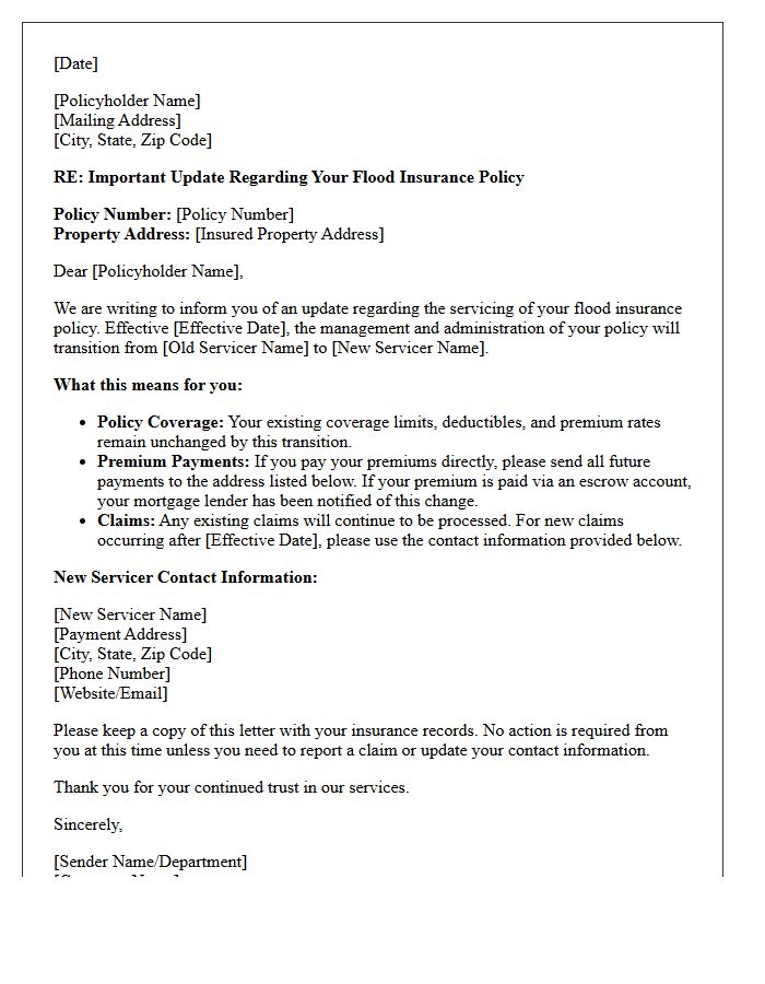 Flood Insurance Provider Servicing Update Letter