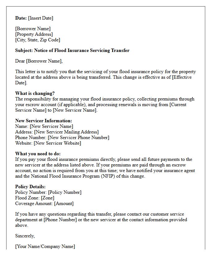 Flood Insurance Servicing Transfer Notification Letter