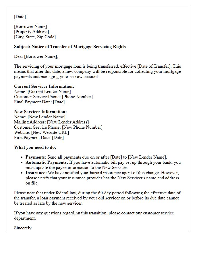 Mortgage Lender Servicing Transition Letter