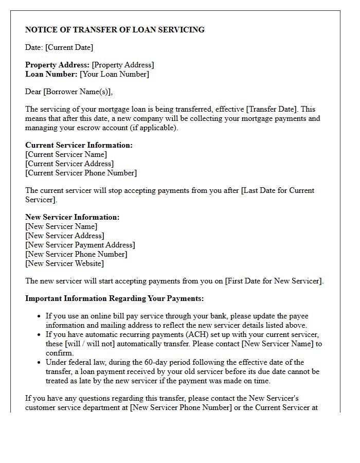 Mortgage Loan Servicer Change Notice Letter