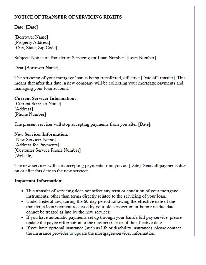 Mortgage Servicing Reassignment Notification Letter