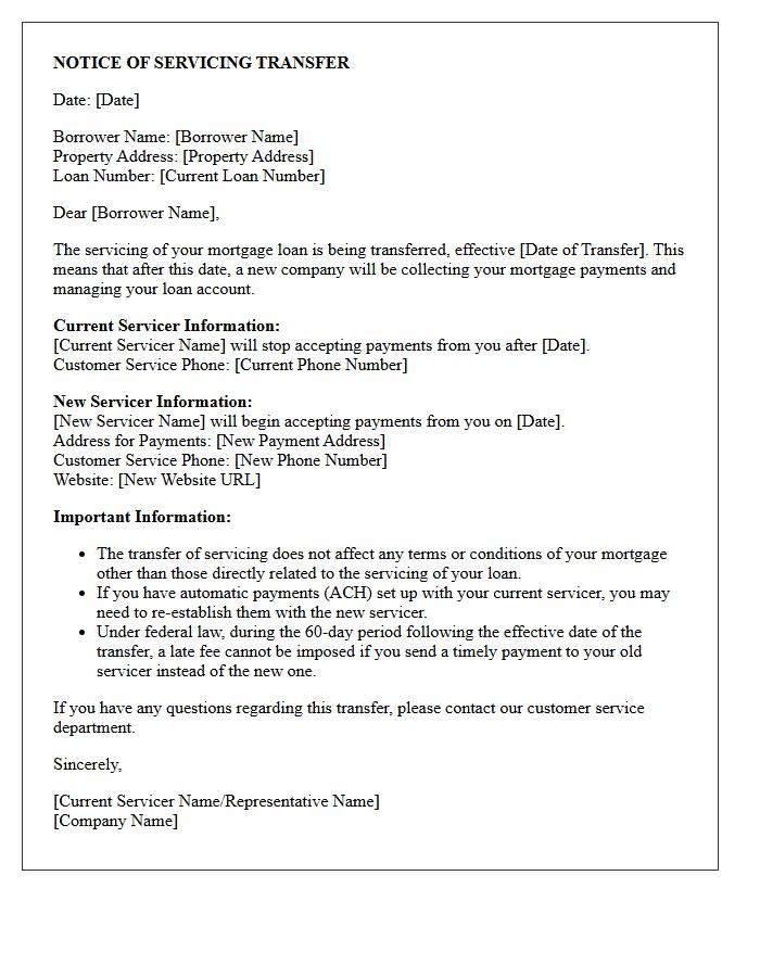 Notice Of Loan Servicing Transfer Letter
