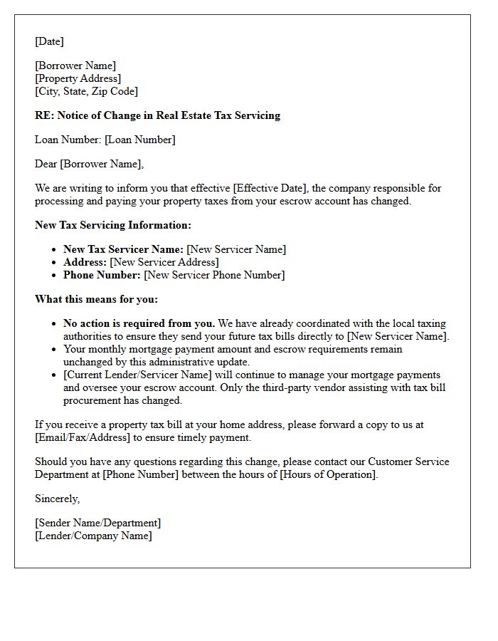 Escrow Tax Servicer Change Notification Letter