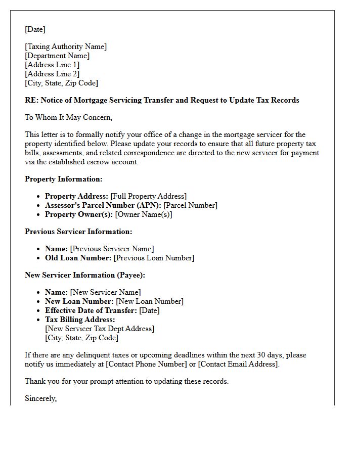 Mortgage Servicing Transfer Tax Agency Letter