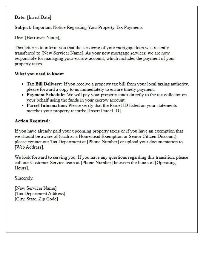 New Servicer Property Tax Notification Letter