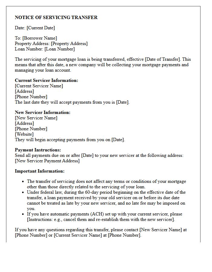 Notice of Mortgage Servicing Transfer Letter