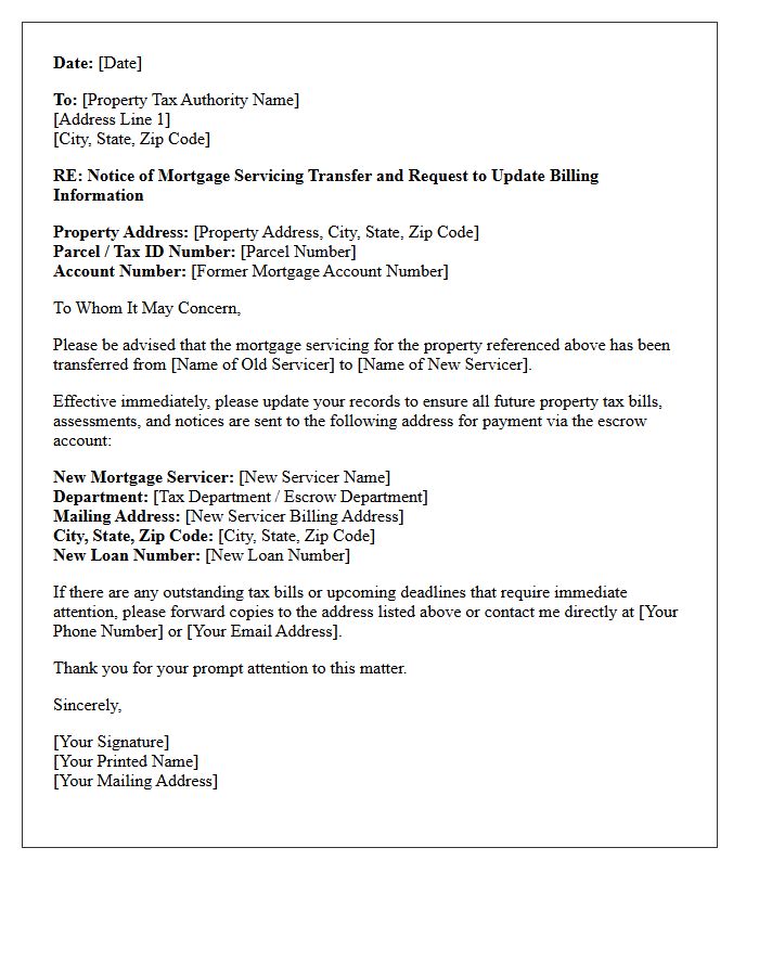 Notice of Servicing Transfer Letter to Property Tax Authority