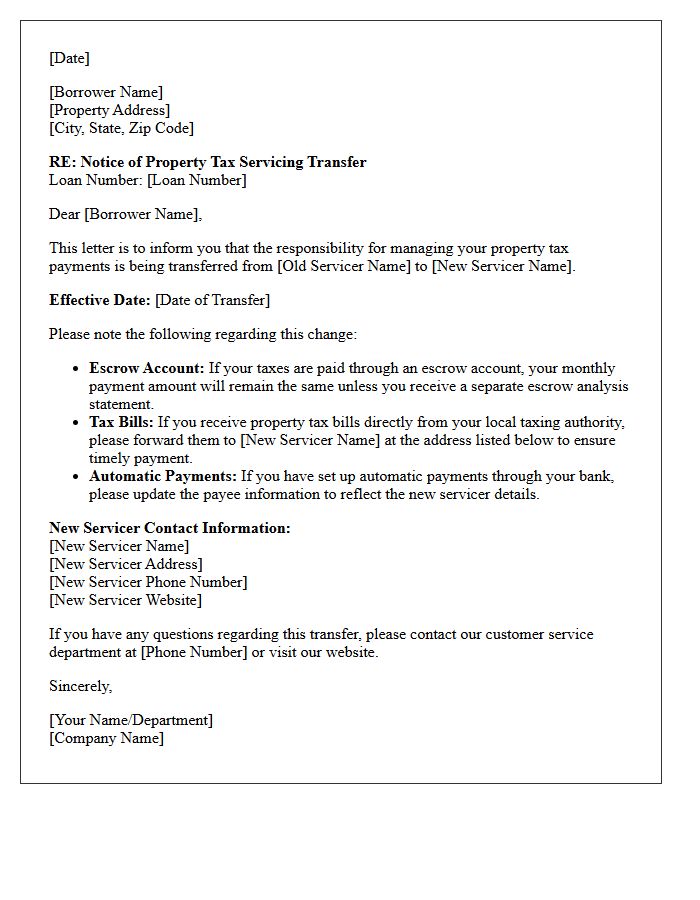 Property Tax Servicing Transfer Notification Letter