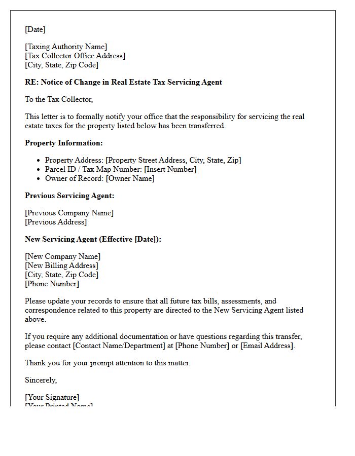 Real Estate Tax Servicer Transfer Letter