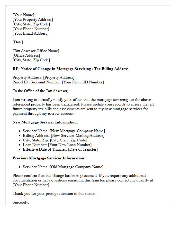 Tax Assessor Mortgage Servicing Transfer Letter