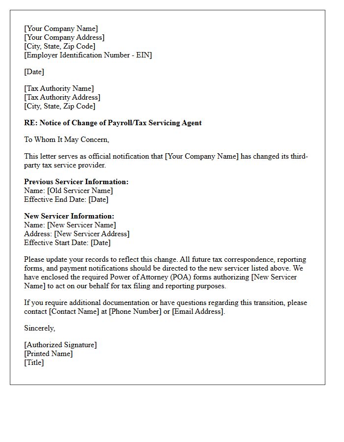 Tax Authority Change of Servicer Letter