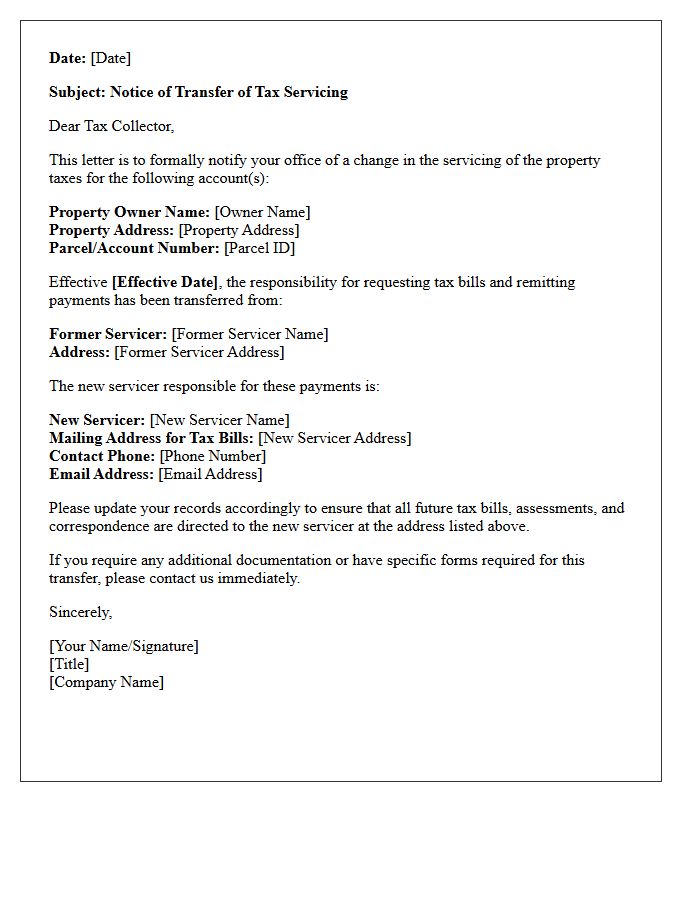 Tax Collector Servicing Transfer Notification Letter