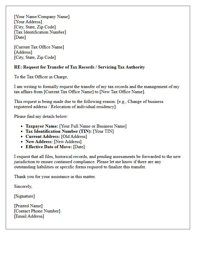 Transfer of Servicing Tax Authority Letter