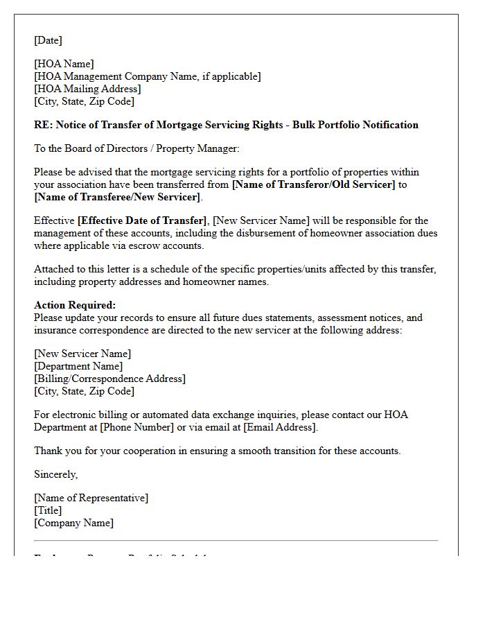 Bulk Portfolio Mortgage Servicing Transfer Letter To Homeowners Association