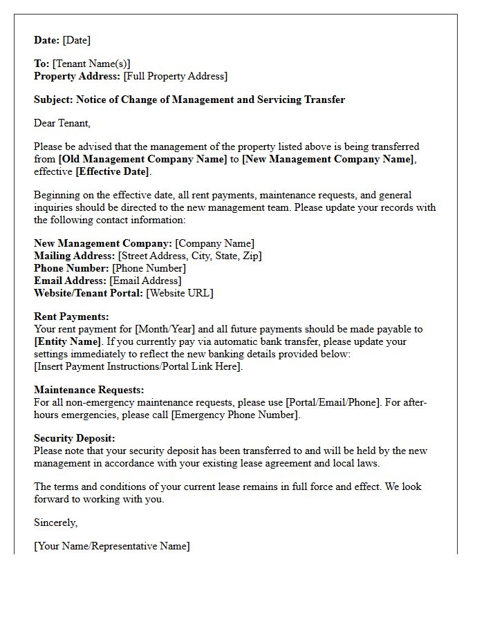 Property Management Contact Update Servicing Transfer Letter