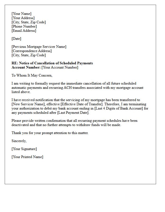 Letter of Scheduled Payment Cancellation from Previous Mortgage Servicer