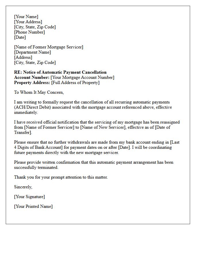 Mortgage Servicing Reassignment Payment Cancellation Letter