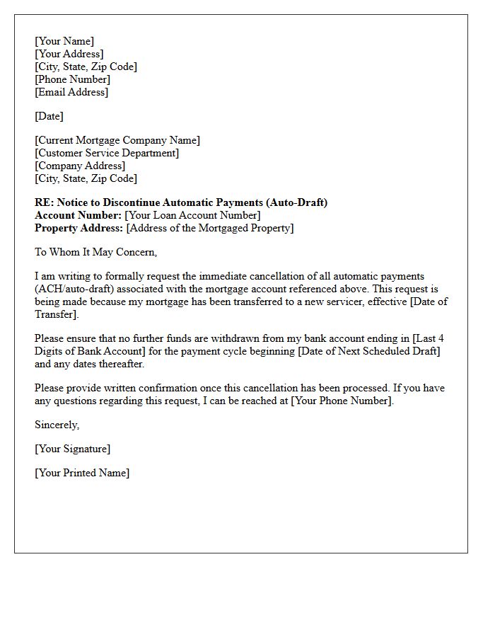 Mortgage Transfer Auto-Draft Discontinuation Letter