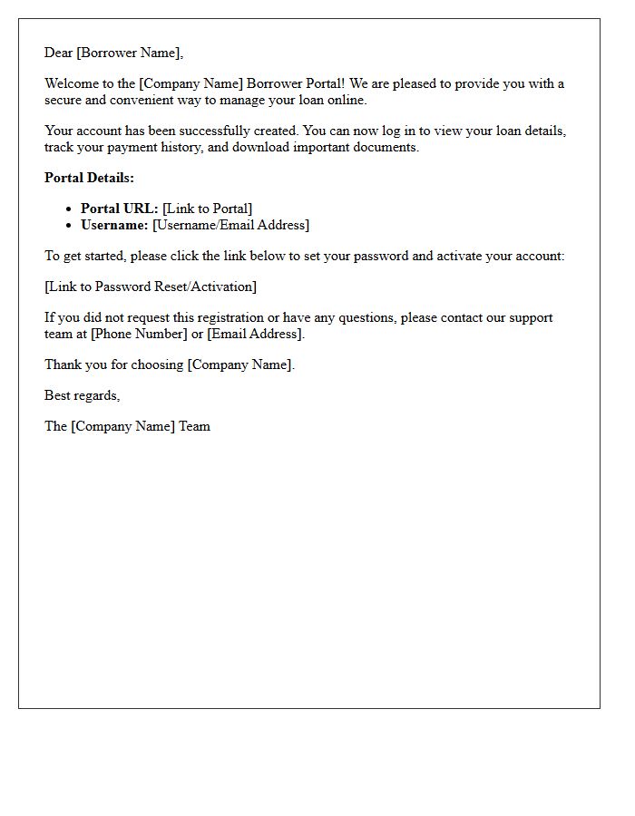 Borrower Portal Registration Welcome Letter