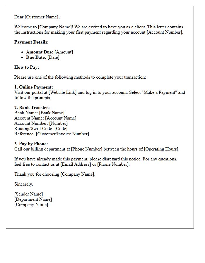 First Payment Instructions Welcome Letter