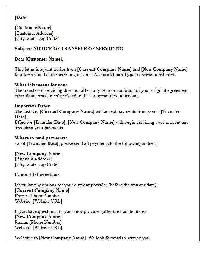 Joint Notice of Transfer Welcome Letter