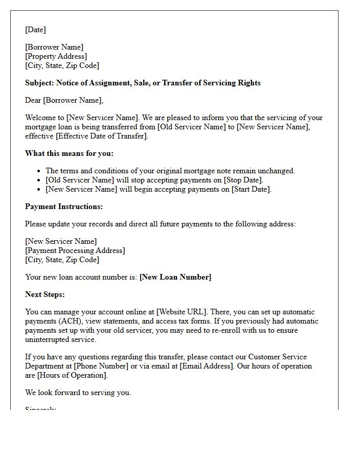 Mortgage Reassignment Welcome Cover Letter