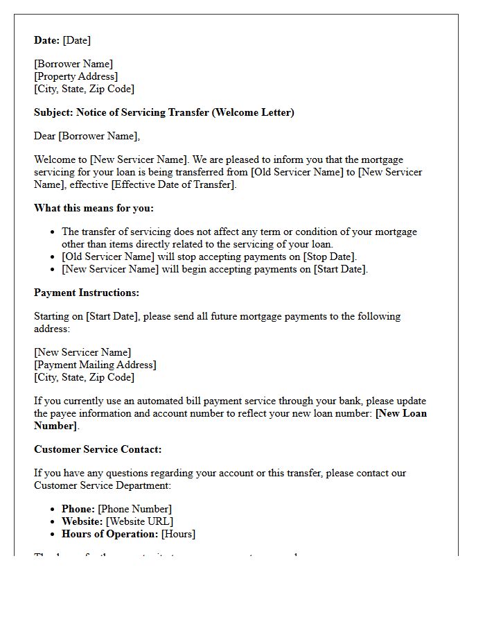Notice of Servicing Transfer Welcome Letter