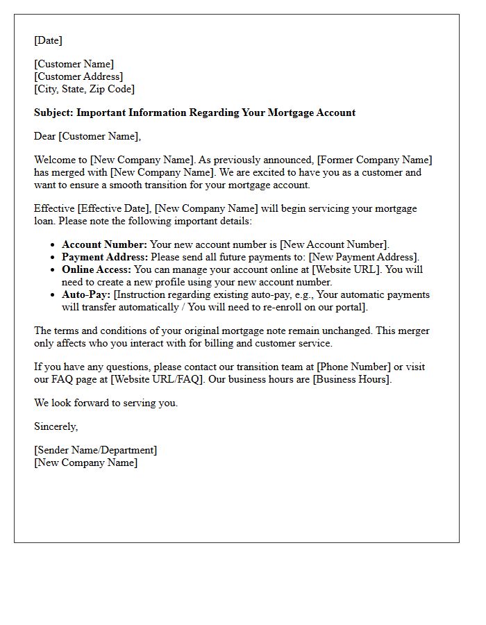 Post-Merger Mortgage Welcome Cover Letter