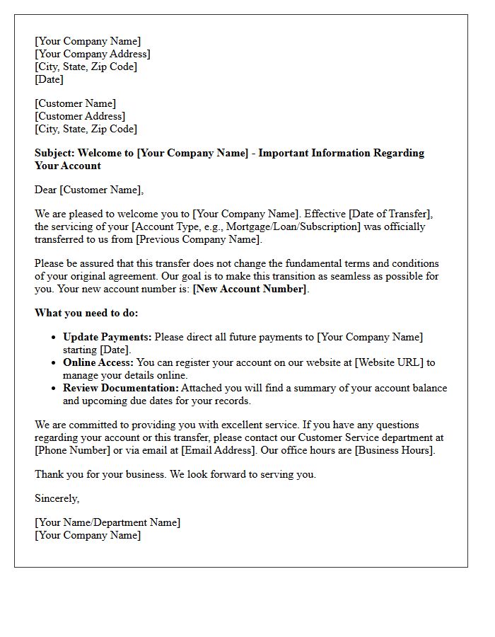 Standard Post-Transfer Welcome Cover Letter