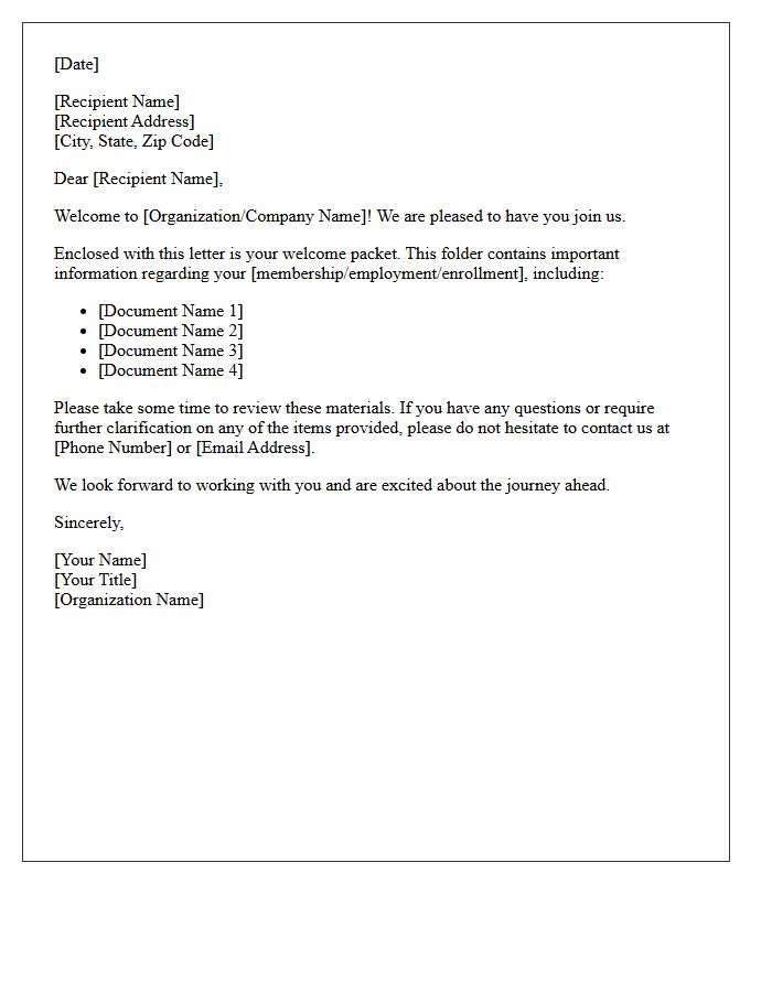 Welcome Packet Enclosure Cover Letter