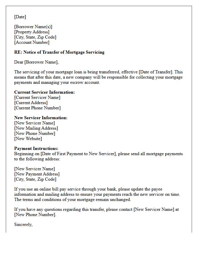 Change of Mortgage Servicer and Payment Address Letter