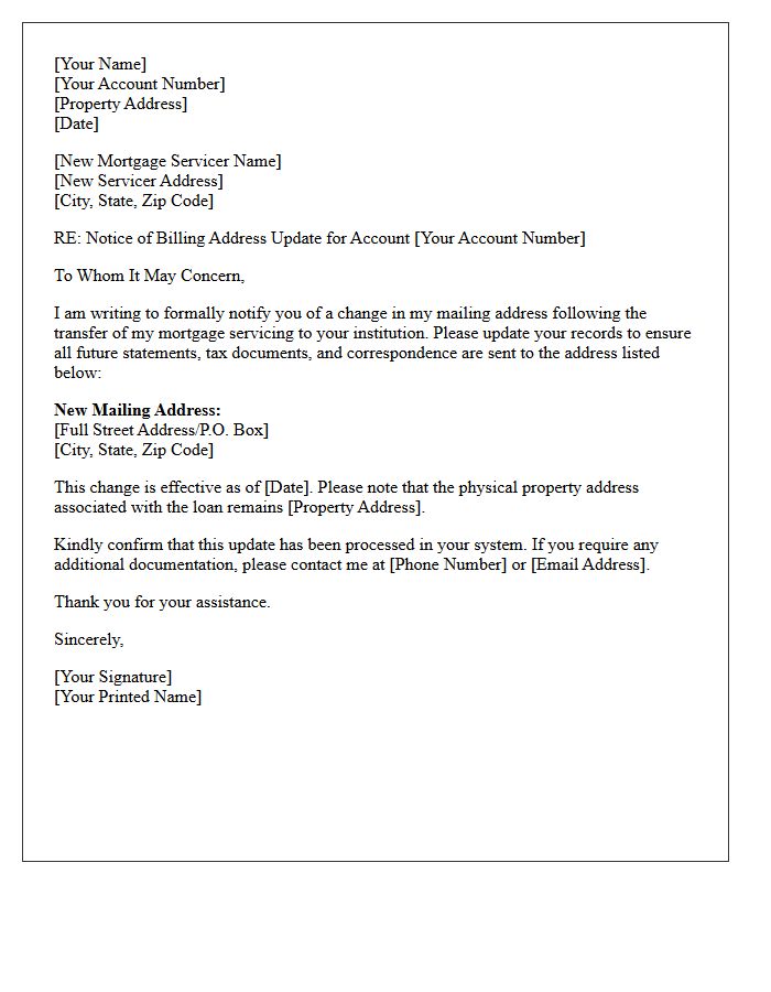 Mortgage Loan Servicing Transfer Address Update Letter