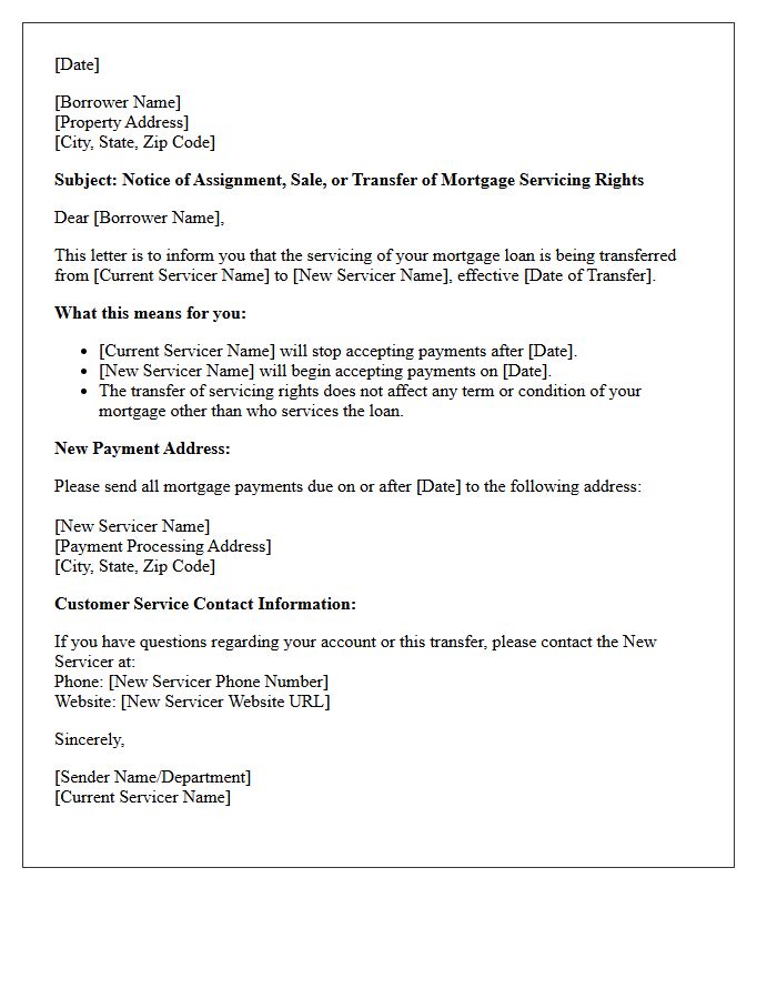 Mortgage Servicing Transfer and Payment Address Change Letter
