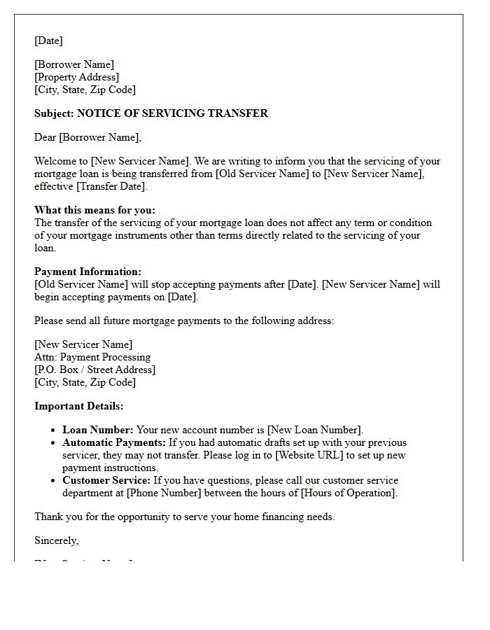 New Mortgage Servicer Welcome and Payment Address Letter