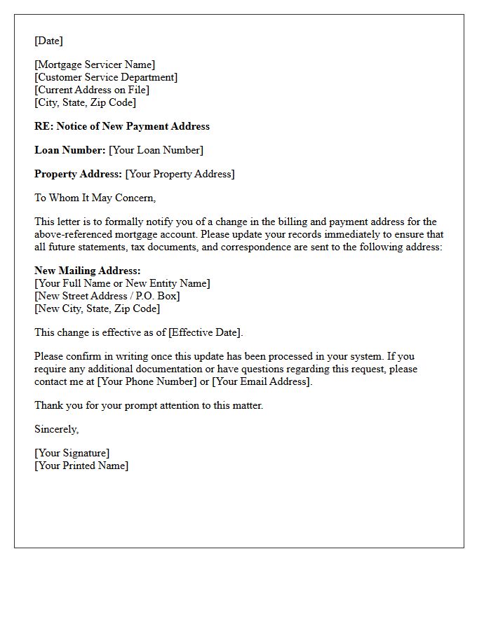 Notice of New Payee Address for Mortgage Servicing Letter