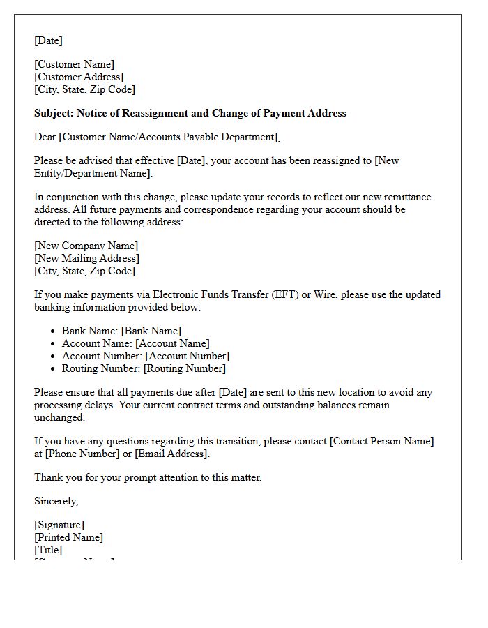 Notice of Reassignment and Payment Address Change Letter
